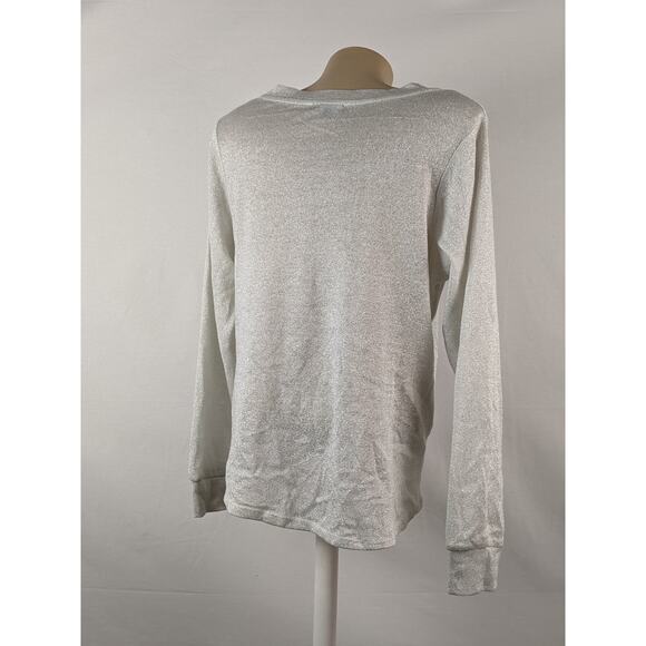 1.STATE Sweater Trendy Classic Metallic Twist Front Top Soft Ecru 0X Lightweight - Picture 4 of 7